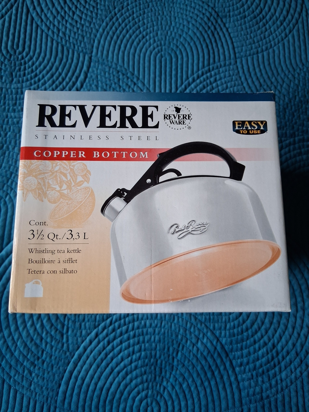 Revere Stainless Steel Whistling Tea Kettle with Copper Bottom NIB Vintage